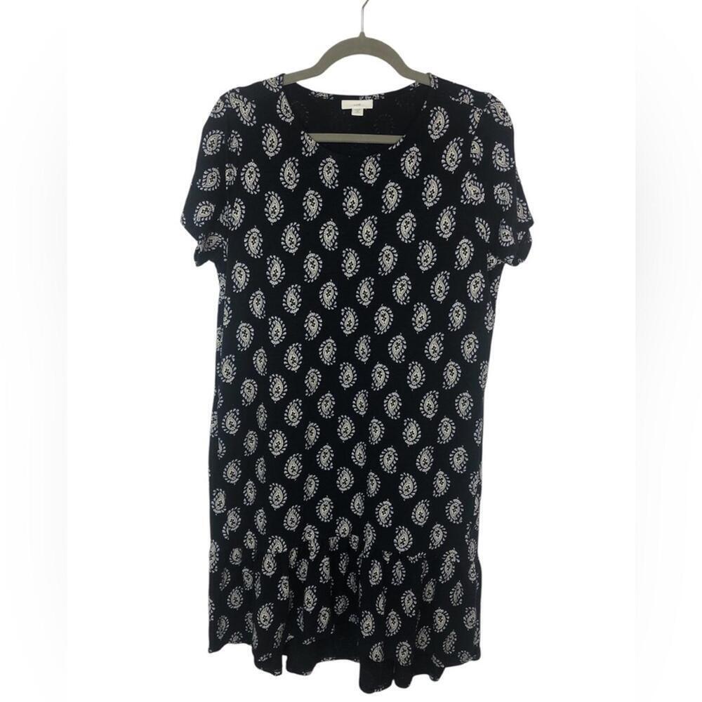 J. Jill Navy and White Short Sleeve Petite Sized Te Shirt Dress Ruffled Hem